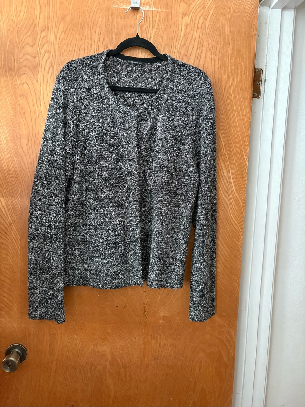 Eileen Fisher Black and Gray Marled snap close Cardigan XL